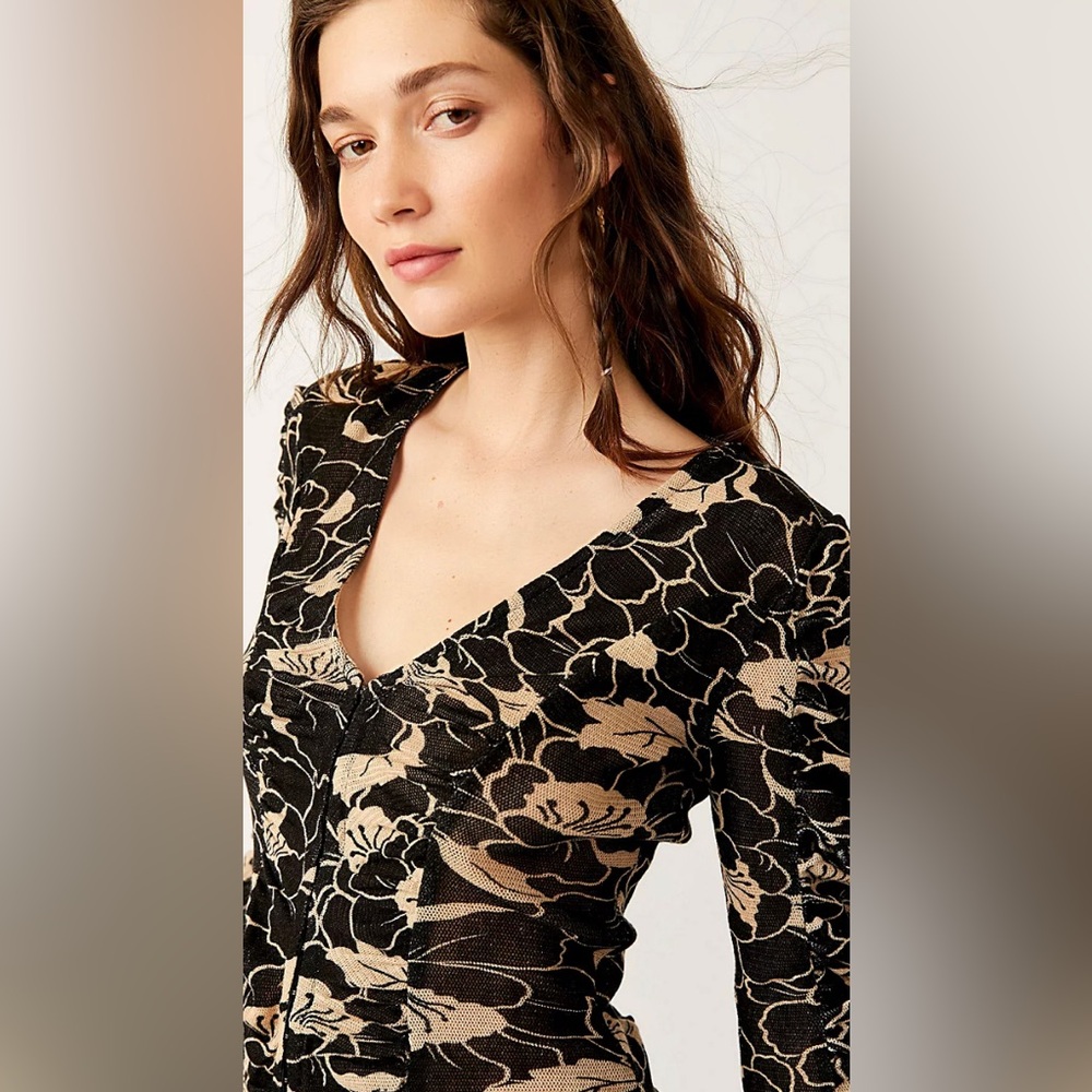 NWOT Free People Through The Meadow Top In Black Combo - Picture 4 of 12